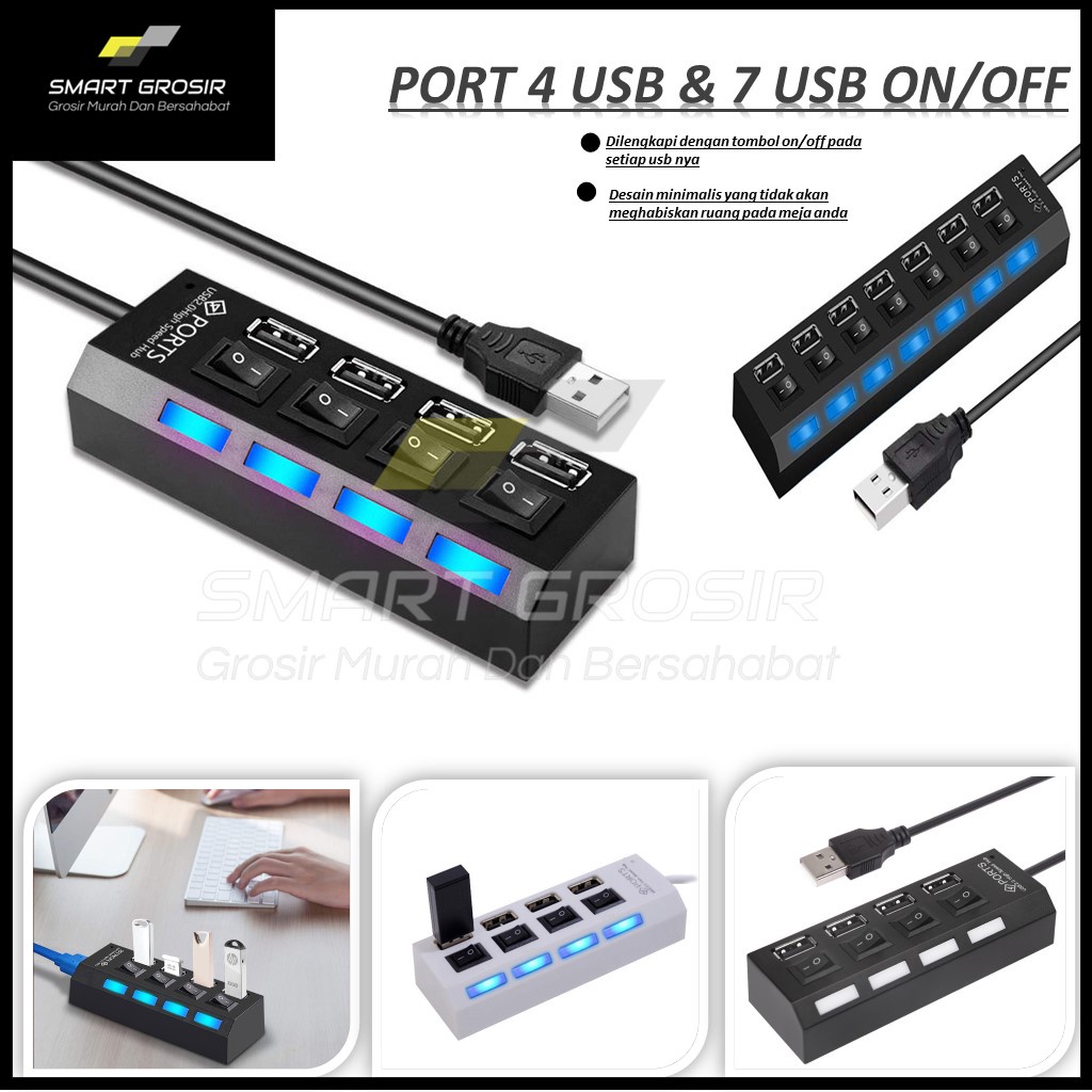 Jual USB Hub 7 Dan 4 Port Output On Off LED 4in1 And 7in1 Colokan ...