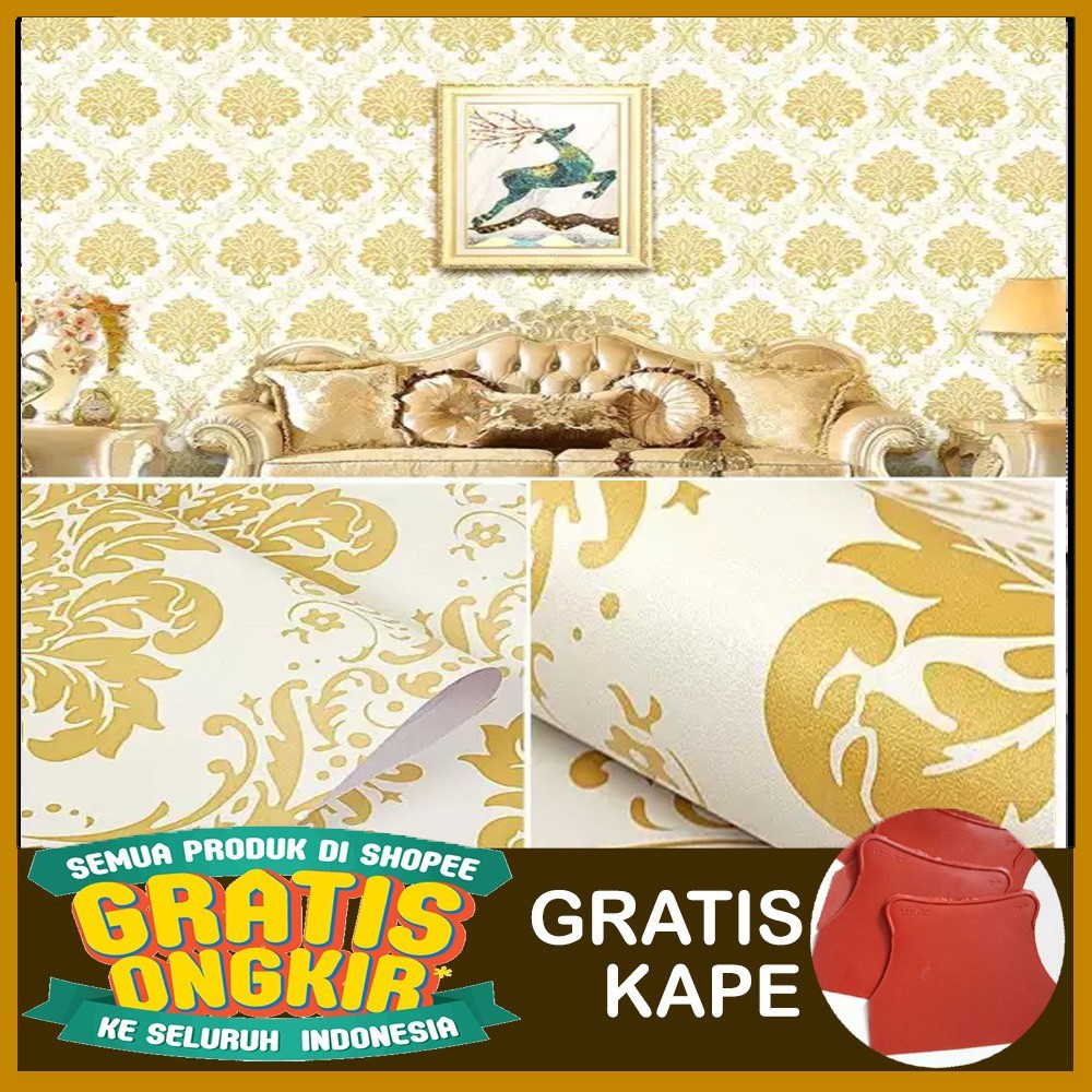 [GRATIS KAPE] Wallpaper Dinding / Supplier Wallpaper Stiker Dinding Batik Emas [COD]