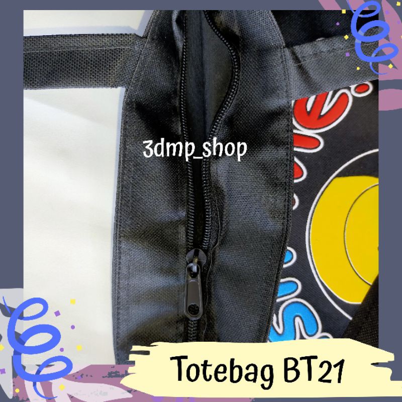 Totebag Bt21 hitam resleting