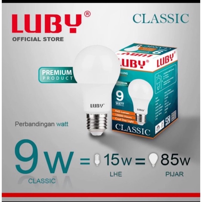 Bisa Cod Bohlam Lampu LED LUBY CLASSIC CahayaPutih 5W 7W 9W 12W 15W 18W 24W