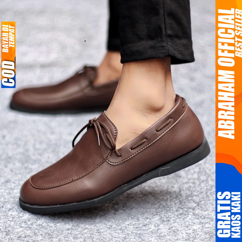 Sepatu Casual Pria Formal Tali Pantofel Kulit Pu Kerja Kantor Kondangan Kuliah Hitam Fashion Shoes Terbaru Murah Kekinian Original TOTEB ABRAHAM