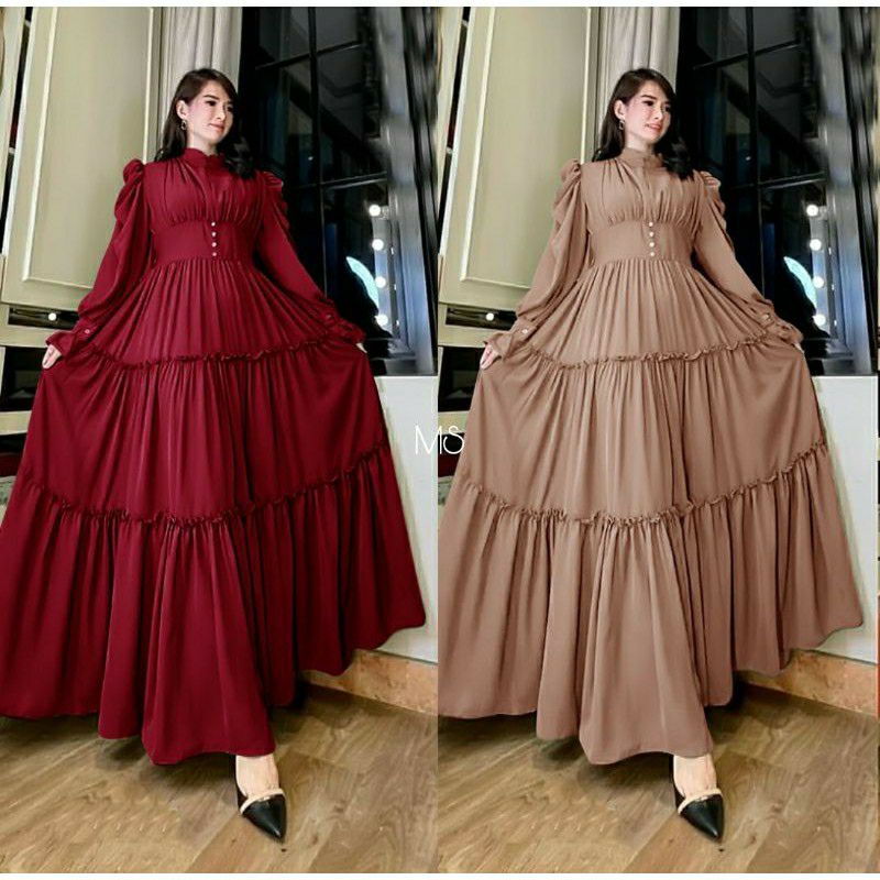 PCS MAXY MAHADEWI BUSUI FASHION PAKAIAN WANITA DRESS GAMIS MAXI MOSCREPE MS ADA VIDEO REVIEW ASLI PRODUK