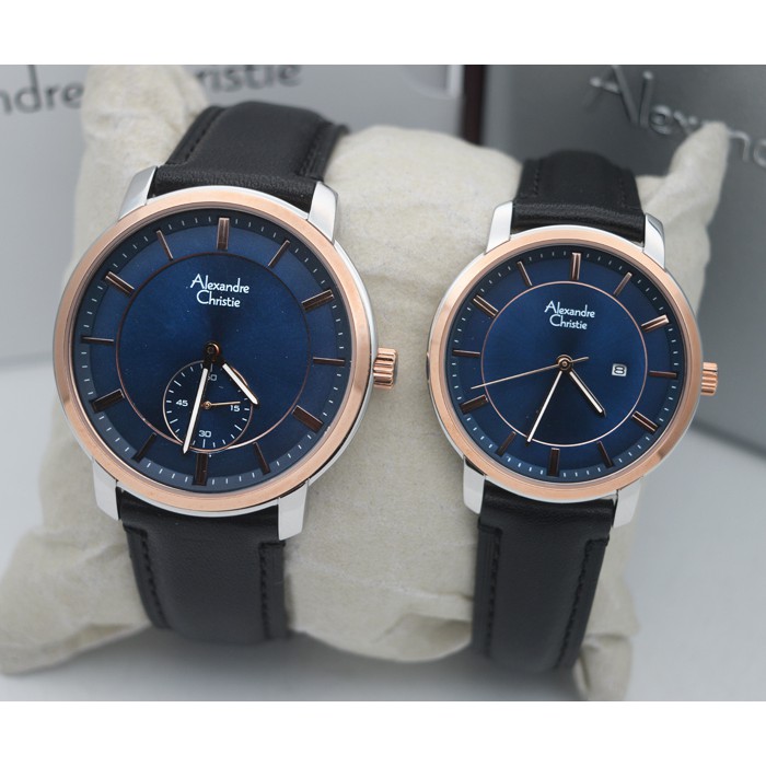 Alexandre Christie Ac 8576 Kombinasi Silver Rosegold Plat Biru, Jam Tangan Wanita Original