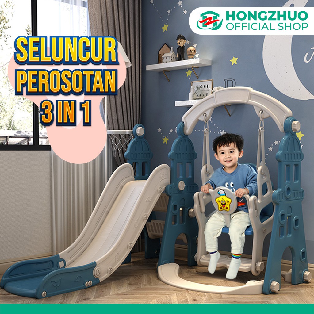 Hongzhuo 3in1 Perosotan Prosotan Anak Premium Ayunan + Ring Basket Seluncuran Anak