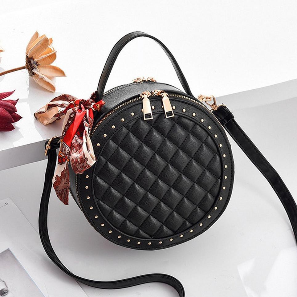 V6C5 Tas Selempang Wanita Fashion Import Bulat dengan Scarf / Syal 7102 CTW