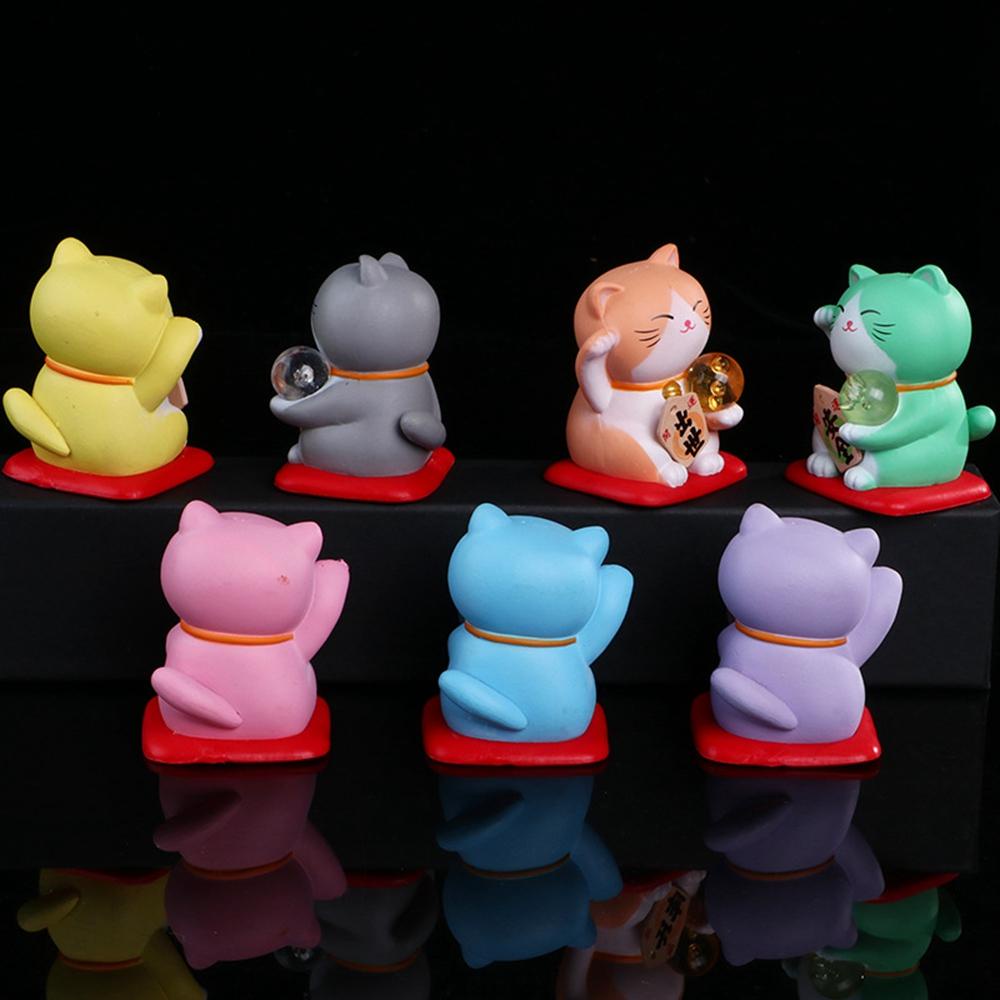 [Elegan] Lucky Cat Figurine 3D Kartun Hadiah Mobil Desktop Ornamen Kaca Dekorasi Decoration Craft