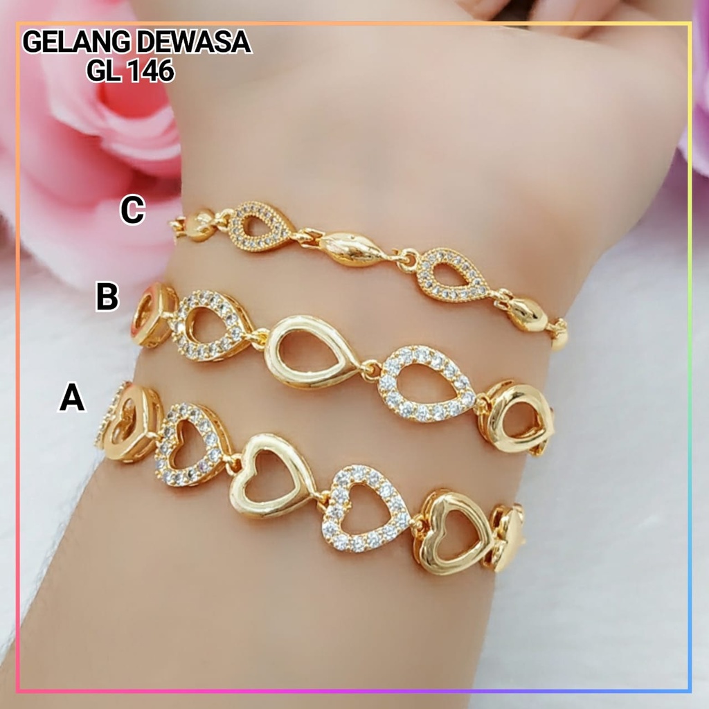 Gelang xuping gelang dewasa rantai tebal labu full permata zirkon perhiasan lapis emas gold GL 146