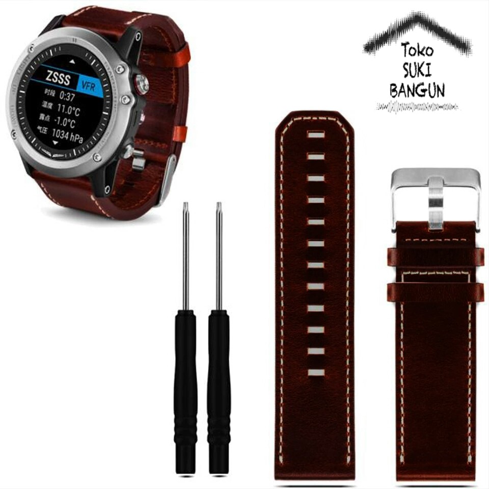 TALI JAM Garmin Fenix 3 Thick Leather Watch Band Strap Kulit Tebal