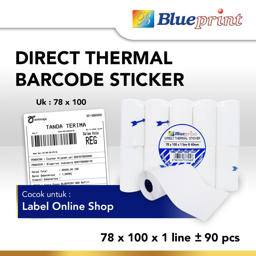 

DIRECT THERMAL STICKER BLUEPRINT 78X100X1 LINE (ISI 90PCS) (BP-DTS781001P)