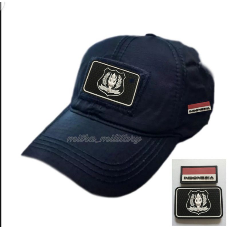 TOPI BDU hitam+2pcs.LOGO SECURITY.BENDERA MERAH PUTIH