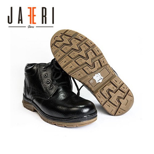 Sepatu Safety Pria Bahan Kulit Asli Motif Kulit Jeruk Sol Dijahit Memutar Ada Besi Pengaman SF 01