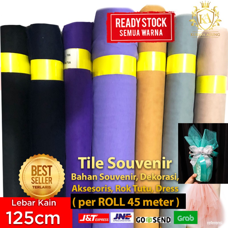 Kain Bungkus Parcel Tile Roll Gulungan Kain Bungkus Souvenir Parsel Hampers Tulle Kaku Polos Murah Dekorasi Wedding Veil Aksesoris Tidak Melar Per Roll Murah 45 cm x 125 cm