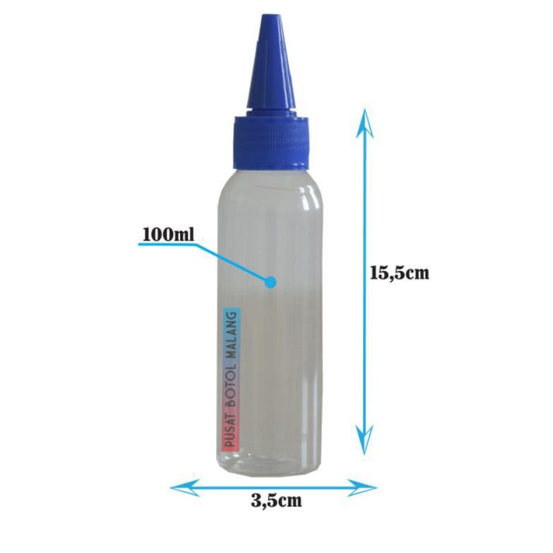 Botol plastik Pet 100ml kerucut (biru natural)