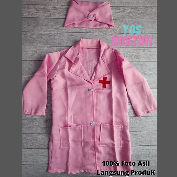 Baju Dokter Anak Perempuan Warna Pink Import Kostum Profesi Suster Set Costume Karnaval Perawat Cilik