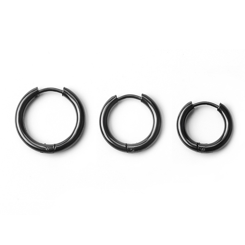 1pc Anting Hypoallergenic Bentuk Bulat Bahan Stainless Steel Gaya Hip-Hop Eropa Amerika Untuk Pria-5
