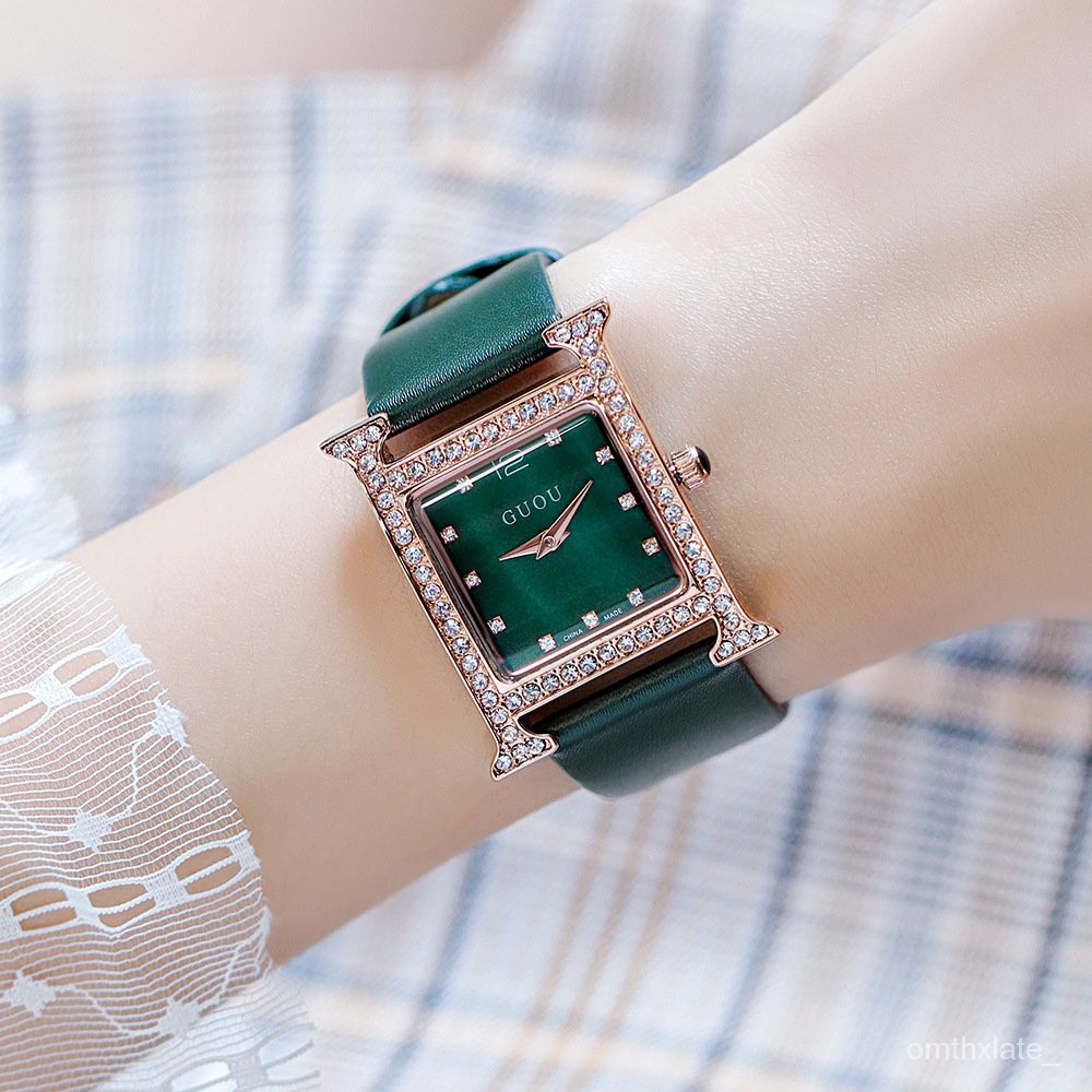 GUOU Madu Kecil Siaran Langsung Square Watch Pola Temperamen Liar Rhinestone Watch Tahan Air Kuarsa Watch