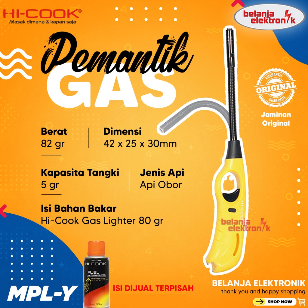 Jual ALAT PEMANTIK GAS KOREK API KOMPOR / GAS LIGHTER HI-COOK MPL-Y ...