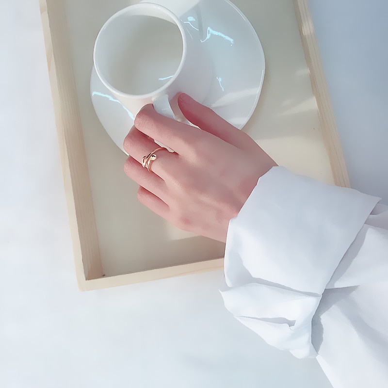 Cincin Model Terbuka Warna Silver Gaya Korea Adjustable Untuk Wanita