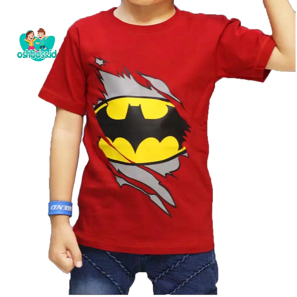 Kaos Anak (1-10 Tahun) Unisex Combed 30S / T-shirt anak Sablon Plastisol / Motif Batman sobek-BATMAN SOBEK MERAH