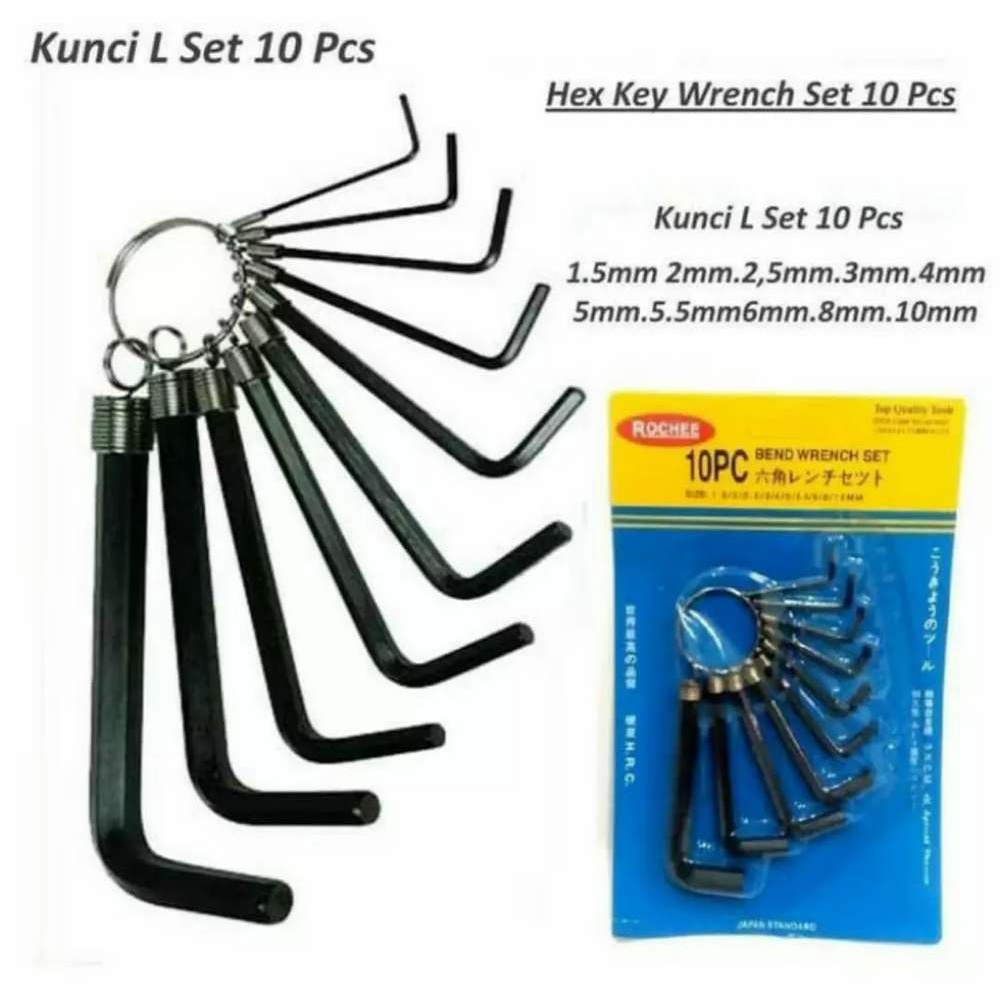 Kunci L Set Hex Key Ring 10 in 1 Tools 10 Pcs / kunci L set 10pcs hex key ring 10set 10pc 10in1 tools wrench hexagon hexa chrome crome / Kunci L Set Hex Key Ring L1-L1.5-L2-L2.5-L3-L3.5-L4-L5-L6-L8/L 1-1.5-2-2.5-3.5-4-5-6-8 mm