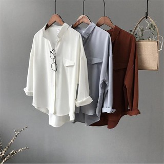  Kemeja  Wanita  Casual Lengan  3 4  Model  Oversize Longgar 