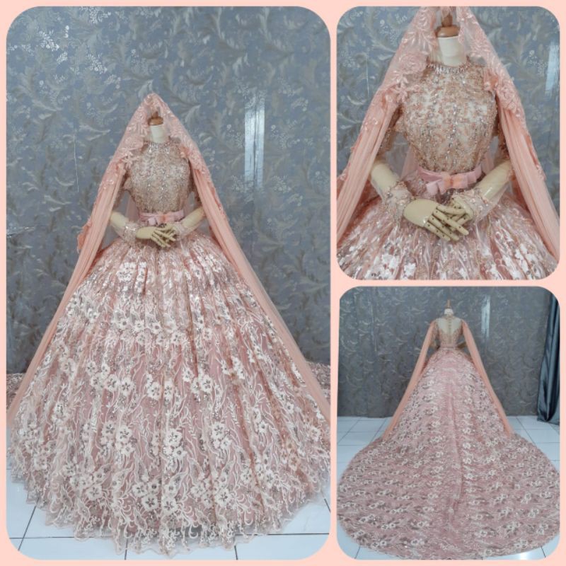 Gaun pengantin Kebaya Akad Ballgown Full Payet Premium Konveksi Langsung