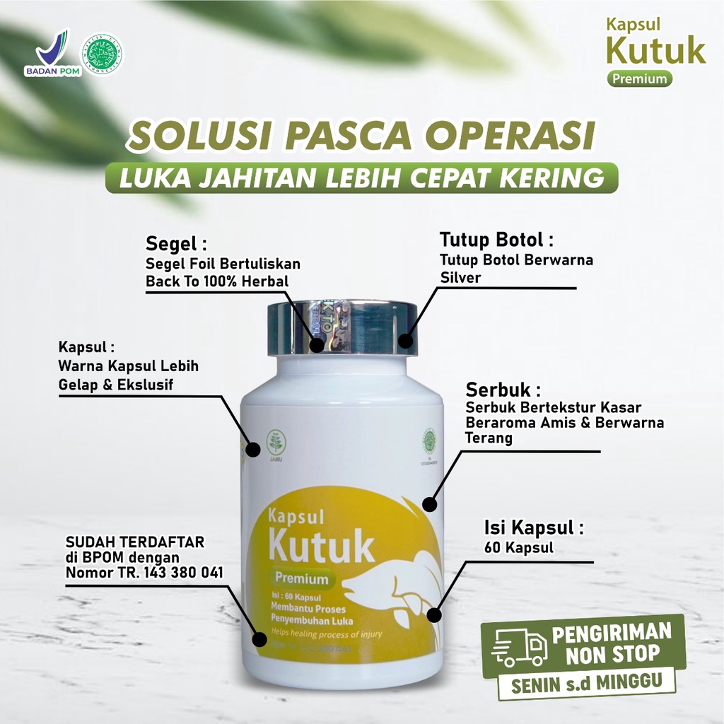 Kapsul Kutuk || Kutuk 5x Lebih Cepat Keringkan Luka Bekas Operasi Sesar 100% Asli – Ekstrak Ikan Gabus Albumin Perbaiki Jaringan Sel Tubuh Percepat Proses Penyembuhan Luka Isi 60 Kapsul 500mg