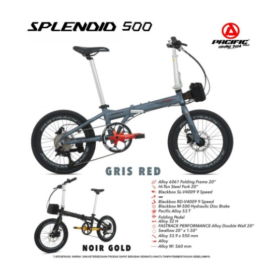 Sepeda Lipat Pacific ALLOY SPLENDID 500 1x9SP 20 inch Garansi SNI-3