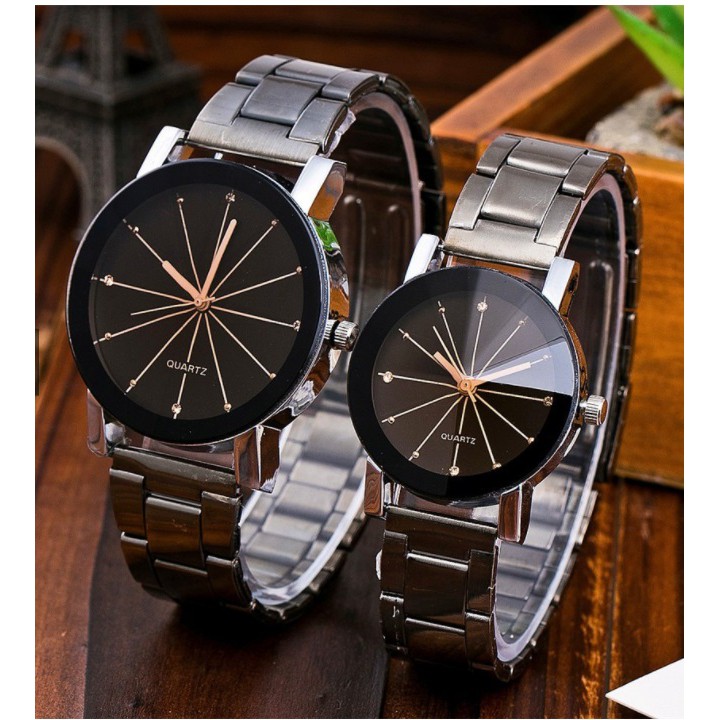 Jam Tangan Couple (HARGA SEPASANG)  #513 #514 SNOW STEEL Hitam Rantai Stainless Steel Strap