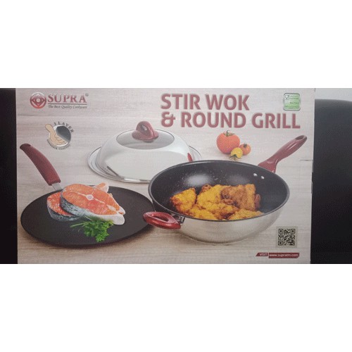 SUPRA Stir Wok 30cm + Round Grill 30cm Hi-Dome