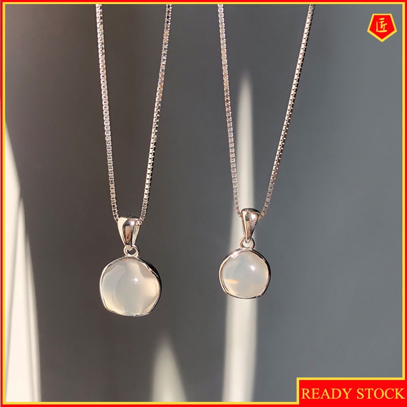 [Ready Stock]925 Silver Elegant Jade round Pendant Necklace Light Luxury Minority