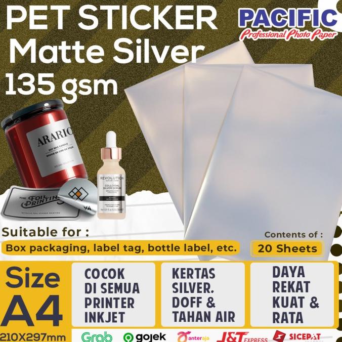 

(BISA COD) Kertas Stiker Matte Silver / Sticker Paper Vinyl Inkjet 135 gsm TERUJI Kode 1359