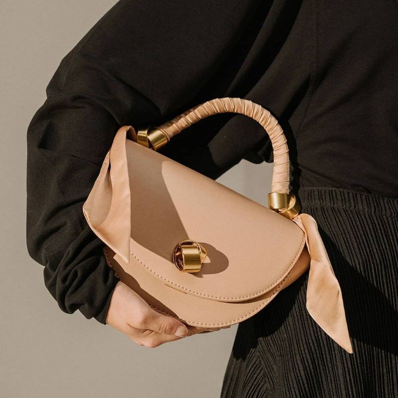 CK Satin Pleated Scarf Half Moon Bag