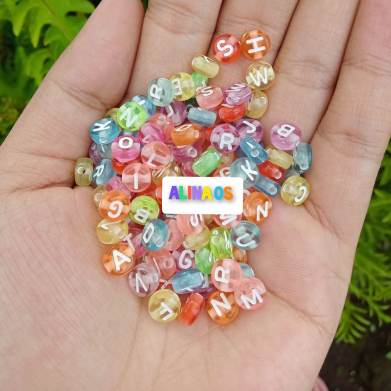 (100PCS) MANIK/MOTE HURUF BULAT BENING WARNA-WARNI 7MM