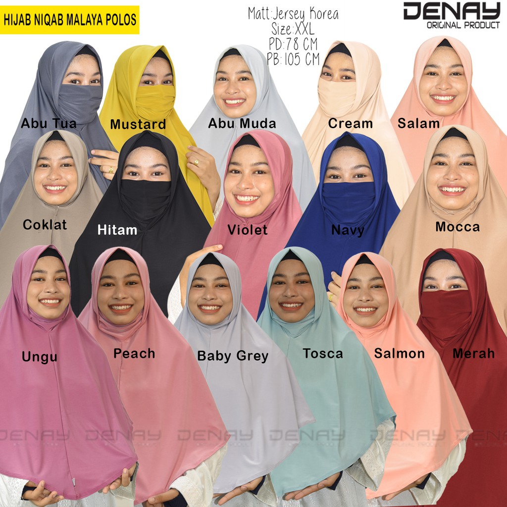 TOKODENAY - Hijab Masker - Niqab Malaya 2in1 - Bahan Jersey - Jilbab Wanita Muslimah - Best Seller