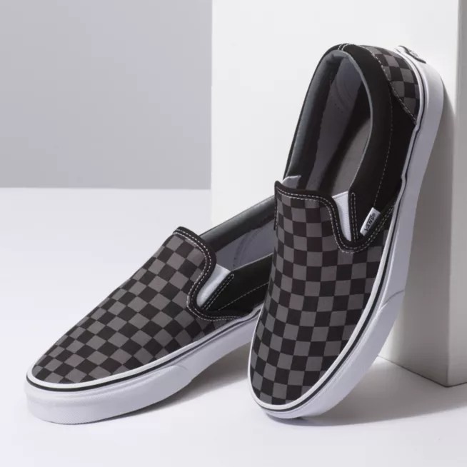 Sepatu Slip On Sepatu Casual Sepatu Pria Wanita Checkboard Hitam Abu