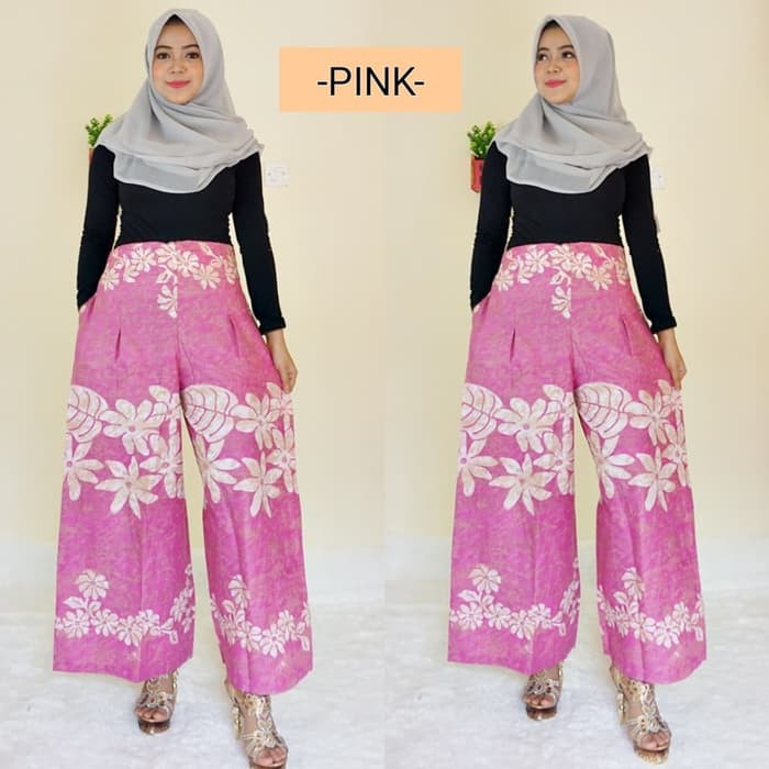celana kulot batik panjang warna pink