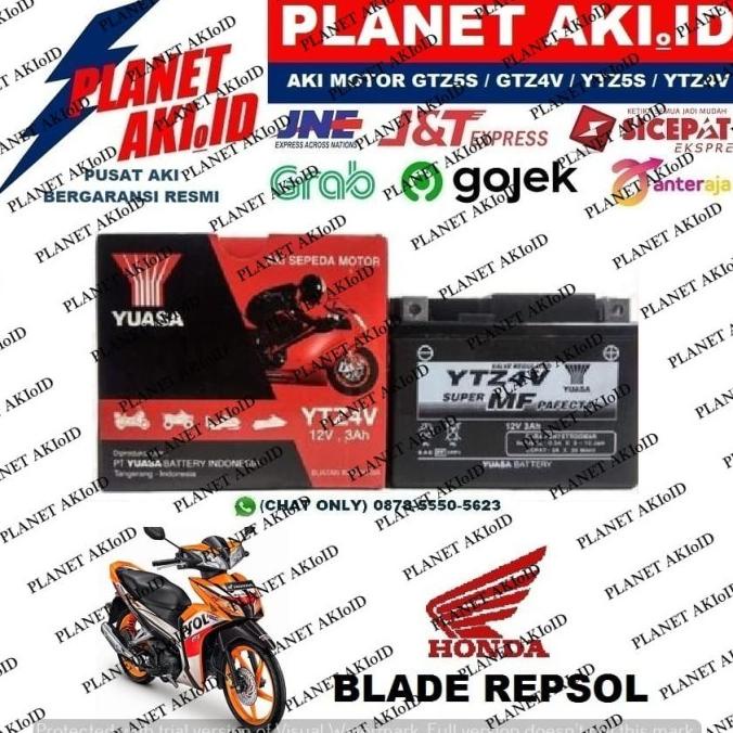 Aki Motor Honda Blade Repsol YTZ4V YUASA Accu Kering MF planeta76