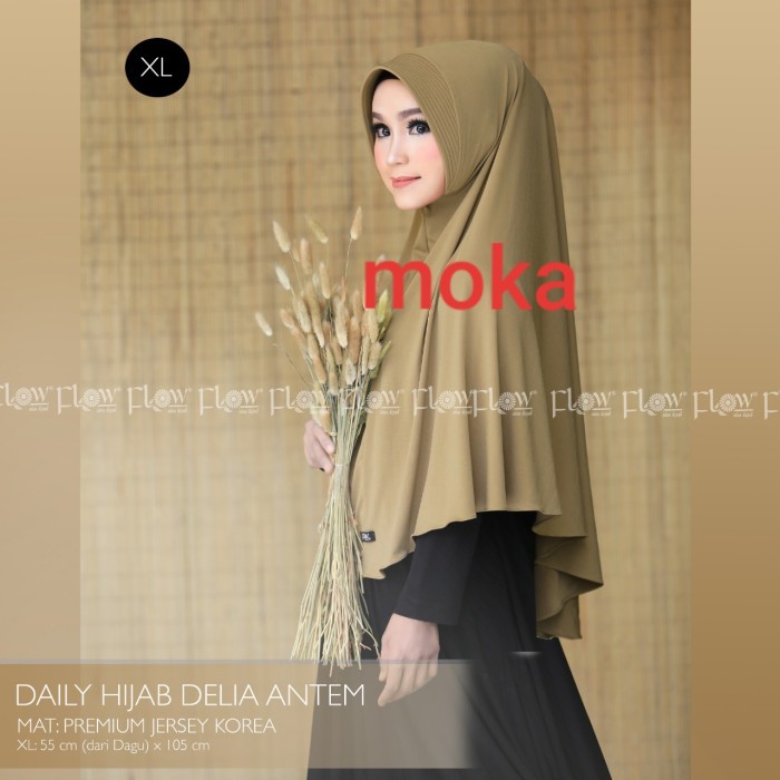 Jilbab khimar jersey polos daily hijab delia antem xl original flow