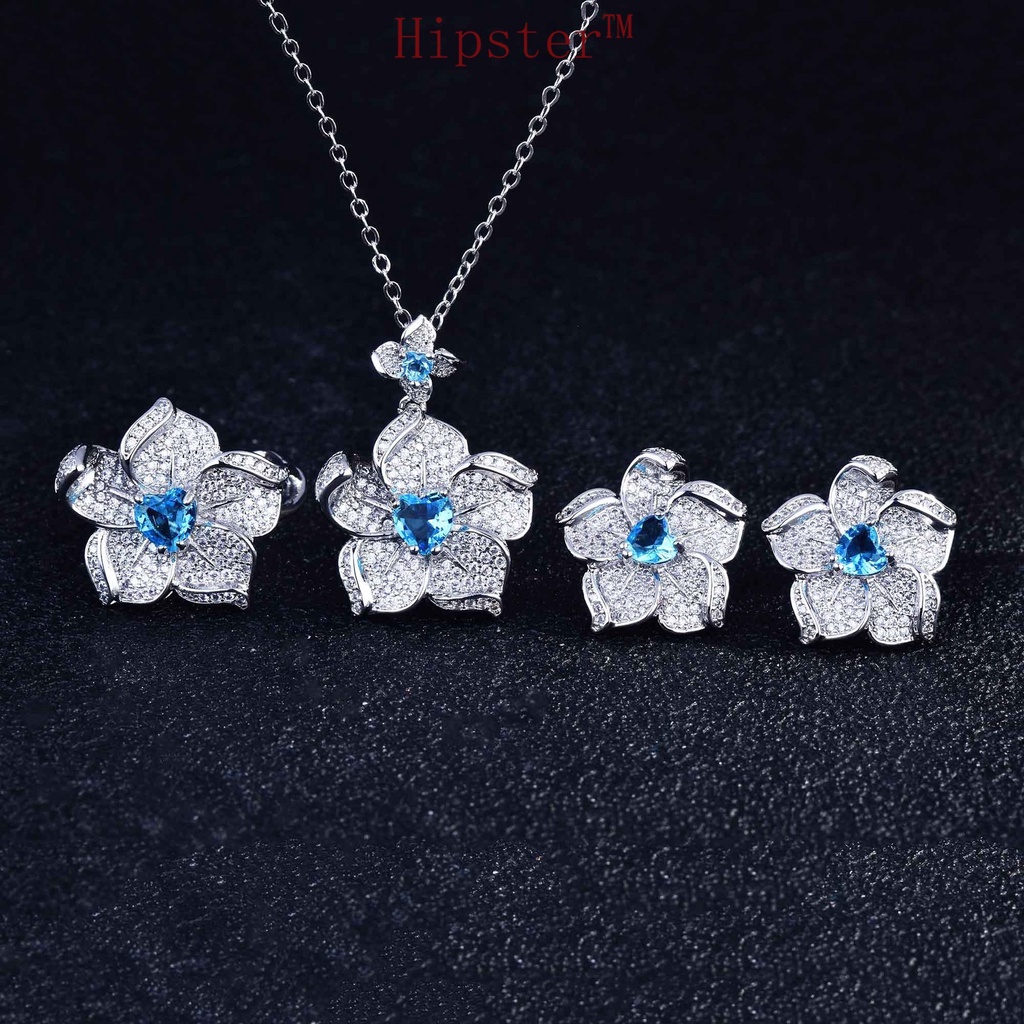 Jewelry Heart-Shaped Set Luxury Earring Ring Pendant Necklace for Women