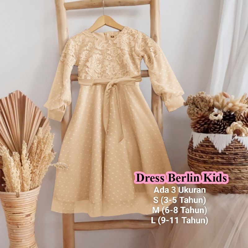 Dress Pesta Anak Perempuan Brokat/Dress Berlin Kids 3-11 Tahun Matt Brokat Glitter Mix Tille Dot/Pakaian Anak Perempuan Brokat