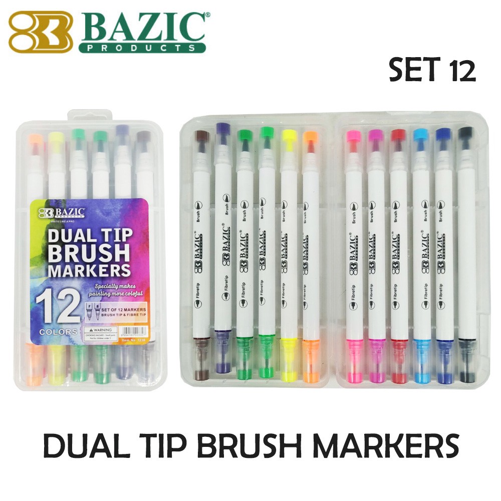 

Dual Tip Brush Markers Bazic 12 warna