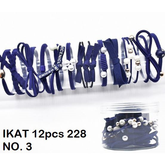 HC Ikat Rambut 12 Pcs KODE 228 Ikat Rambut Set Wanita Termasuk Tabung Kunciran Rambut Set-HC3053 BIRU TUA