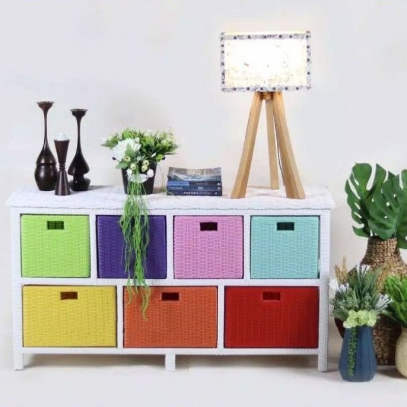 Lemari Rotan Sintetis rak laci rotan sintetis laci 7 samping