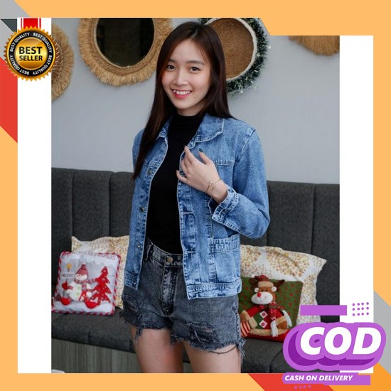 Jaket Jeans Wanita Korea Style - Jaket Levis Wanita Import - Jake Wk71 Jaket Jeans Wanita Timmy Prem