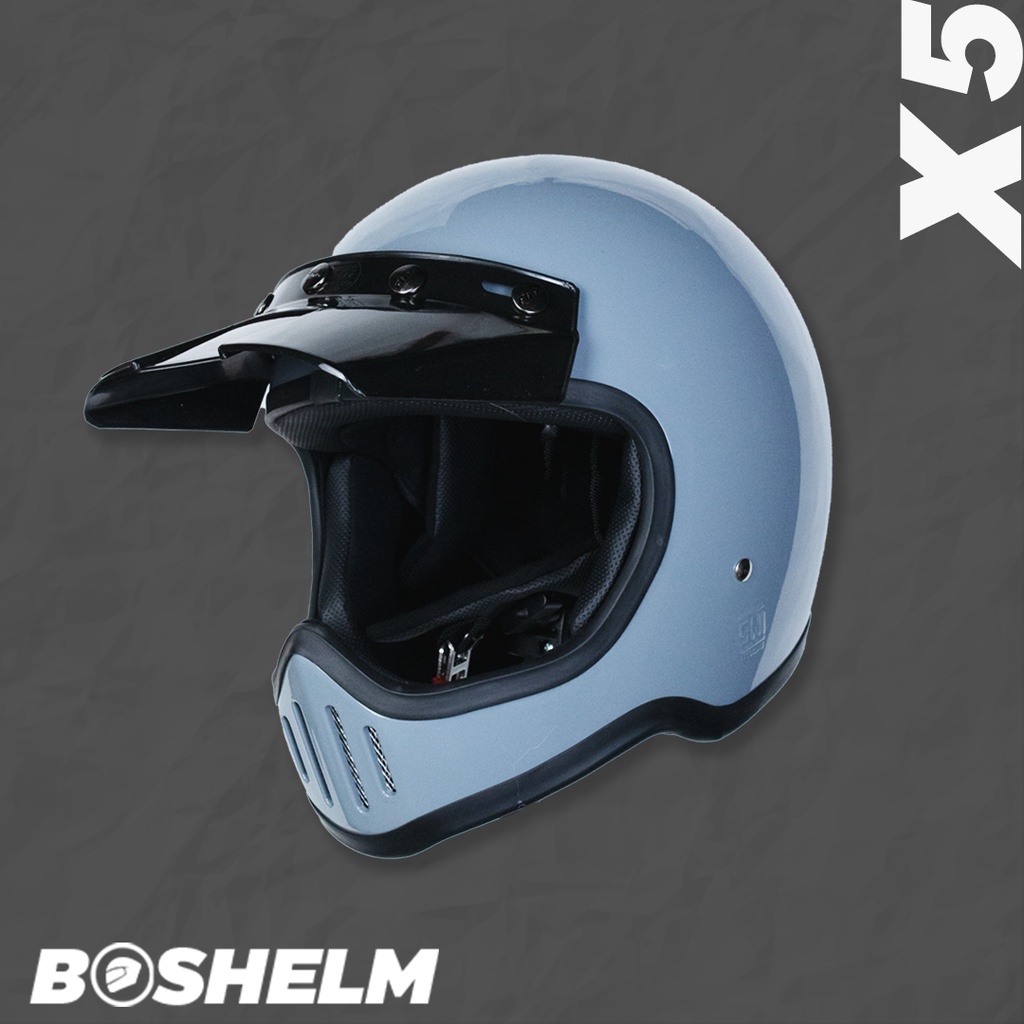 BOSHELM Helm Cakil Fino X5 OLD SCHOOL GREY Helm Retro Full Face SNI