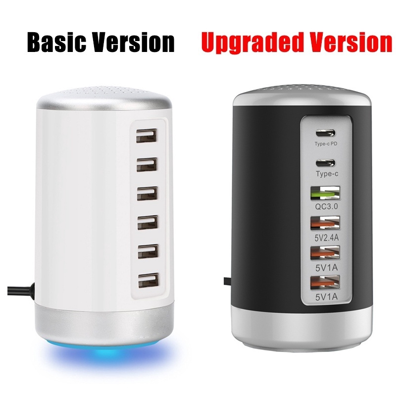 PD 65W USB Fast Kepala Charger Quick Charge 3.0 ype C Mobile Phone Dock 6 Port Smart