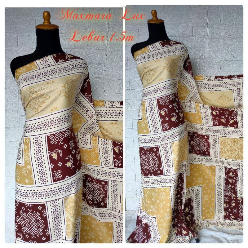 Kain Maxmara Lux motif Etnic Kuning cocok untuk gamis tunik dress (harga per 0,5m)