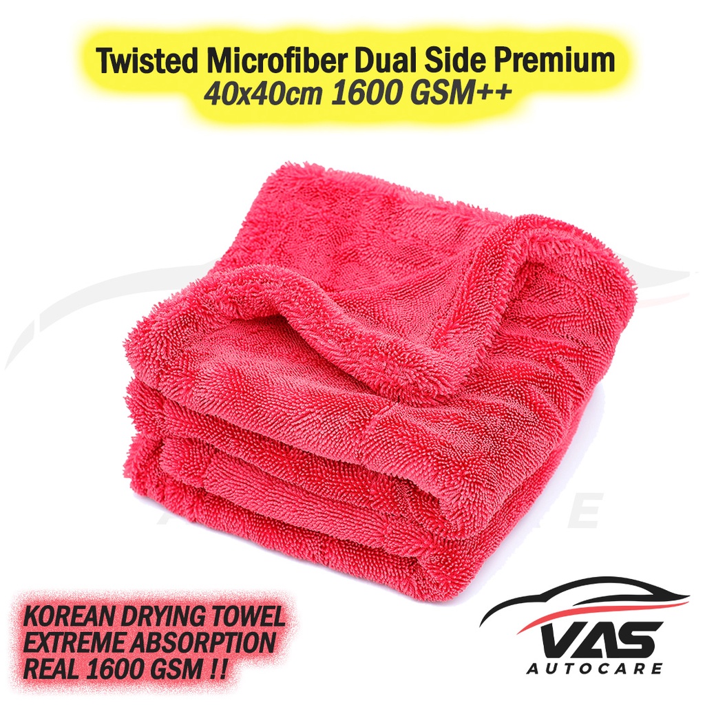 KOREAN Microfiber Twisted Dual Side 1600 GSM ++ 40 X 40 Drying Towel 1600GSM 40x40 cm PREMIUM
