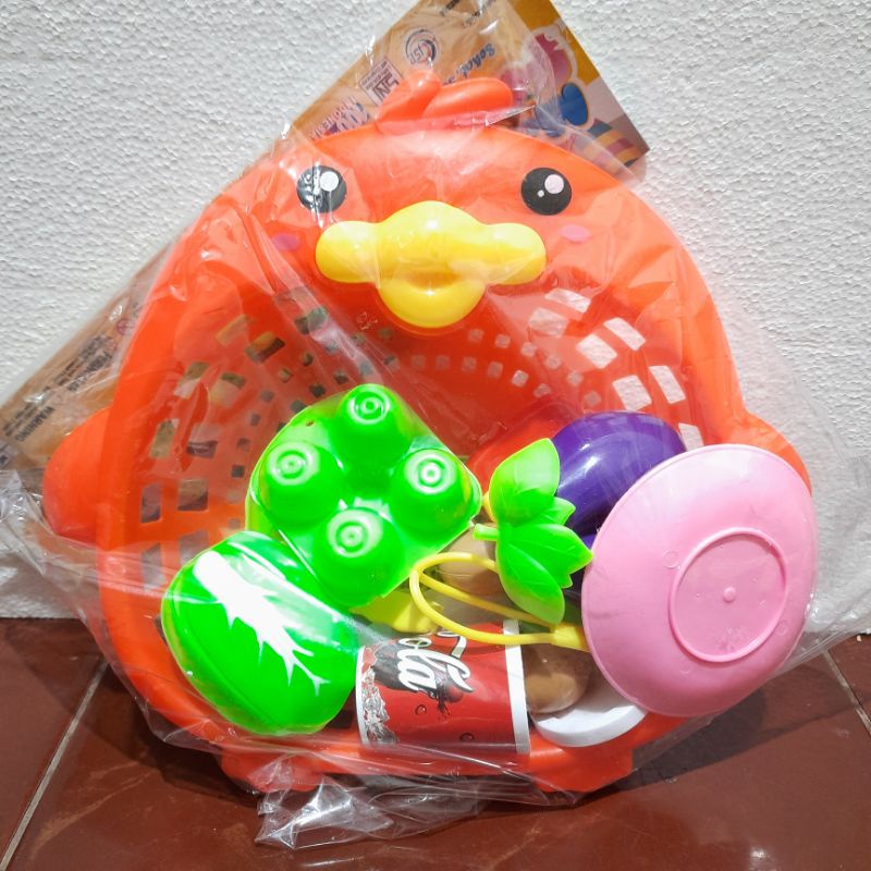 MAINAN ANAK TERBARU BUAH POTONG + NAMPAN JALA PINGUIN CANTIK